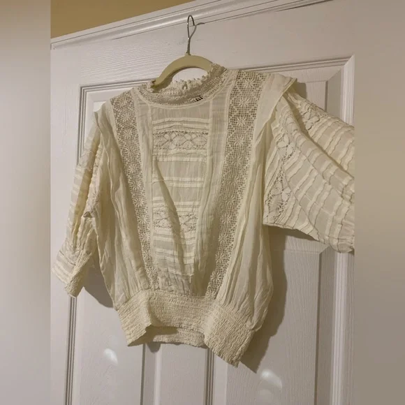 NWOT Free People Victorian Crochet Lace Ruffle 3/4 Sleeve Blouse Cottagecore - Picture 11 of 15
